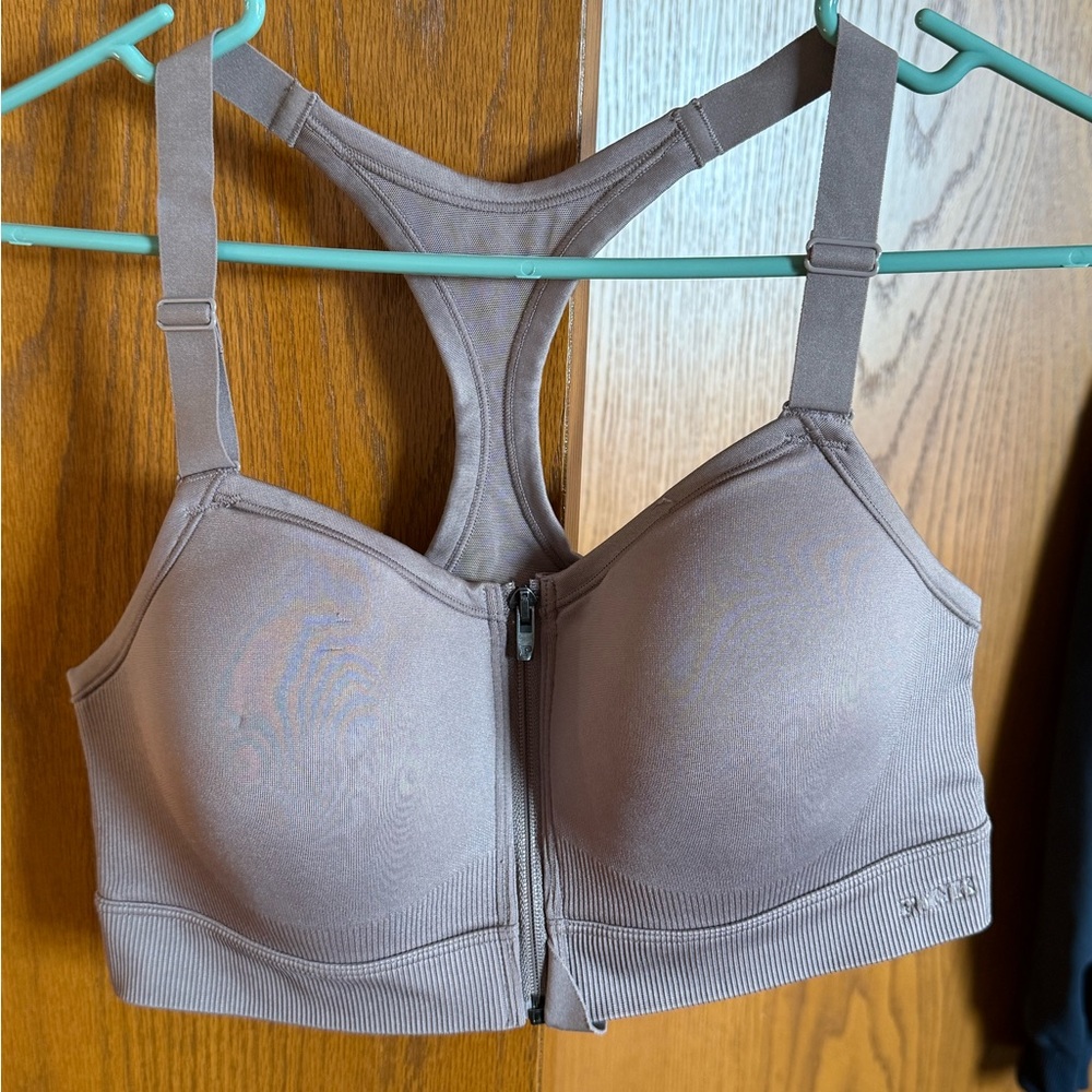 PINK Victoria's Secret Front-Zip Racerback Sports Bra - Taupe
